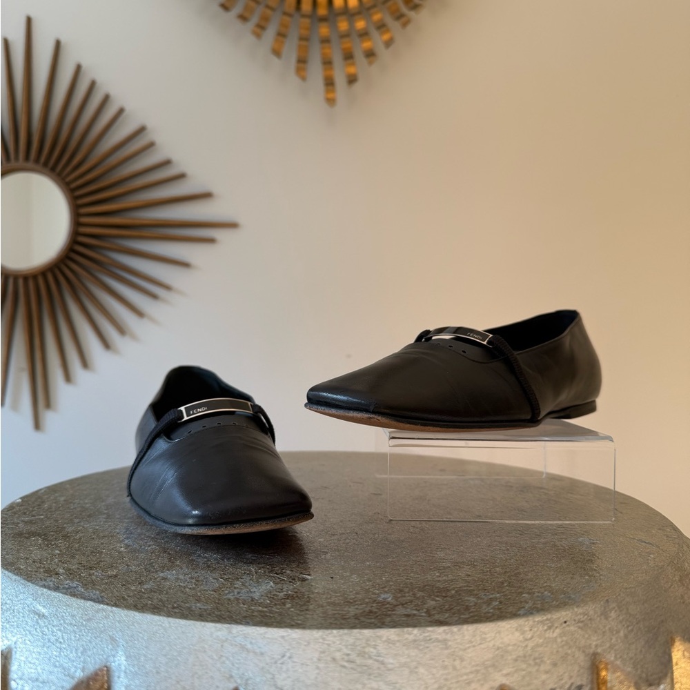 FENDI - Black Leather Mary Jane’s with Silver Logo Accent